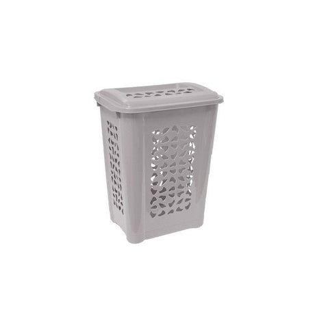 Laundry basket with lid grey 60L