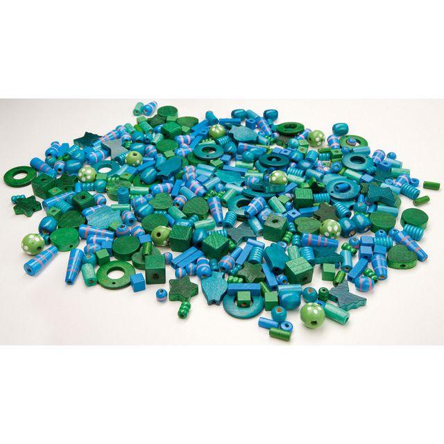 Wooden beads mix blue/green 250gr ca 600pcs