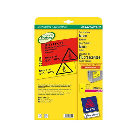 Label AVERY neon yellow 210x297mm 20/pc