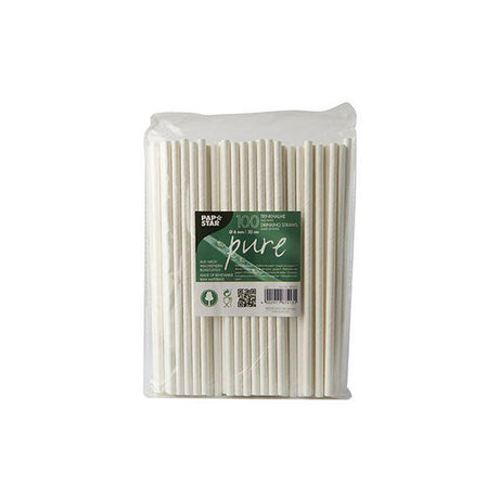 Straws PURE paper 6mmx20cm white 100/pack