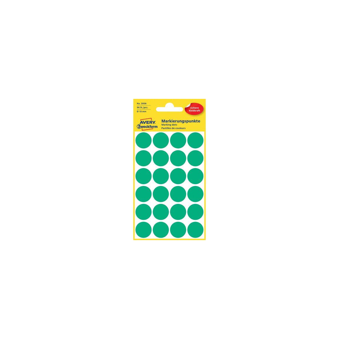 Colour coding dot AVERY Ø18mm green 96/pc
