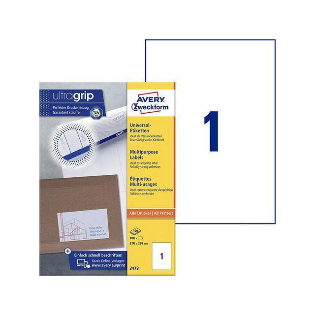 Label AVERY 210x297mm 100/pc