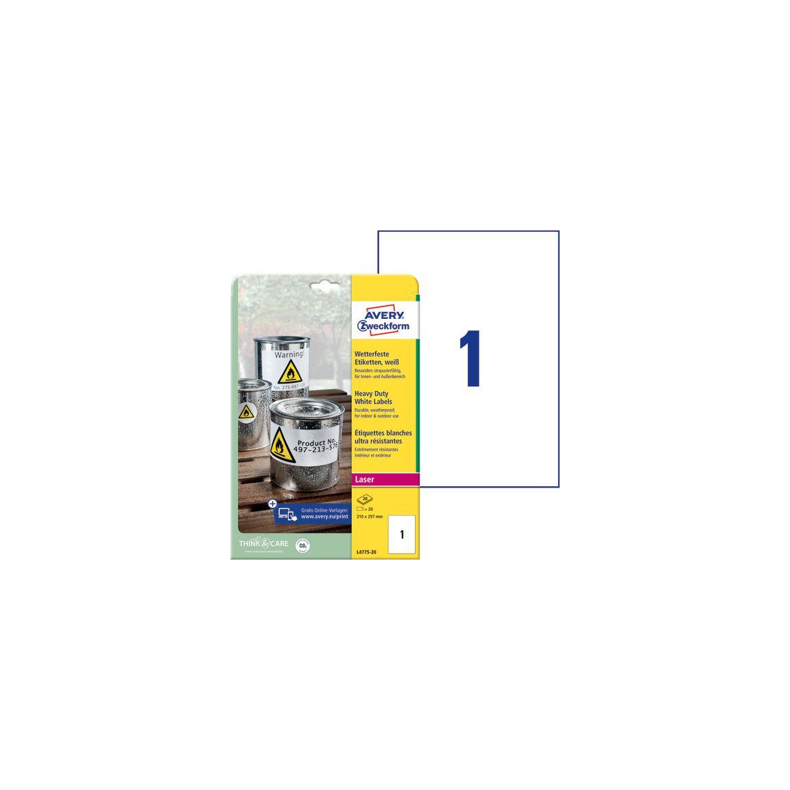 Label AVERY Durable 210x297mm 20/pc
