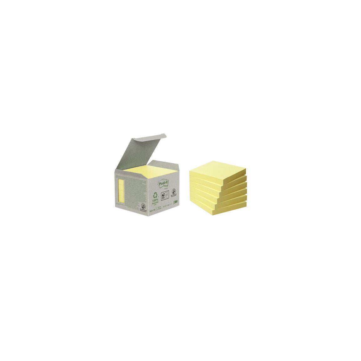 Notes POST-IT 100% recy 76x76mm yellow 6/pc