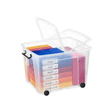 Plastic box STRATA clear with lid, wheels 75L