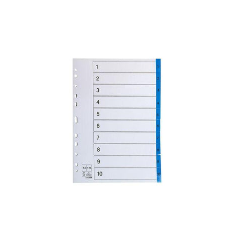 Register plastic tab 1-10 blue 10/pack