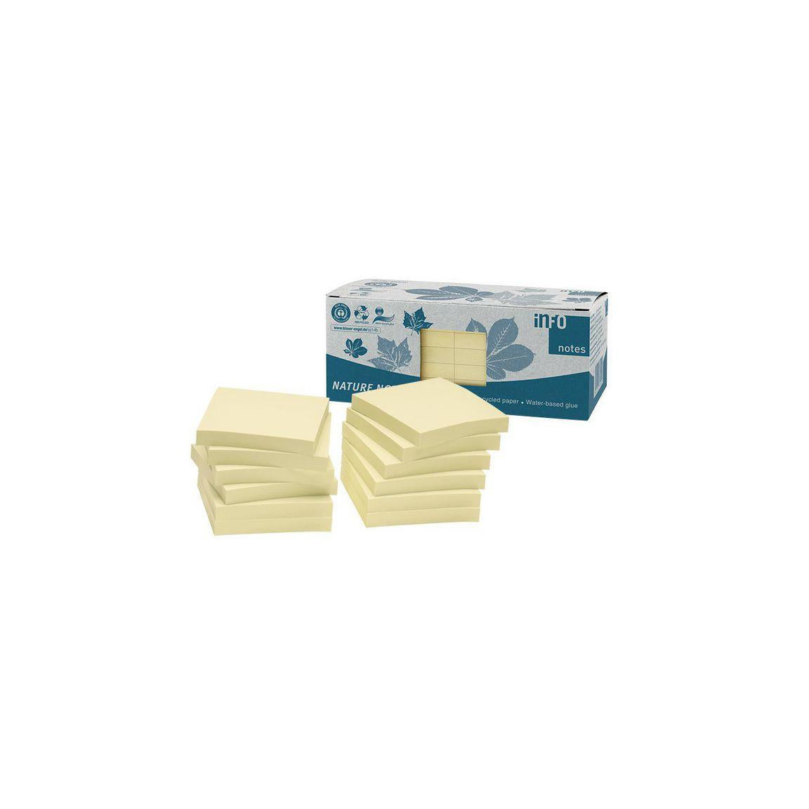 Notes INFO NOTES recy 75x75 yellow 12/pack
