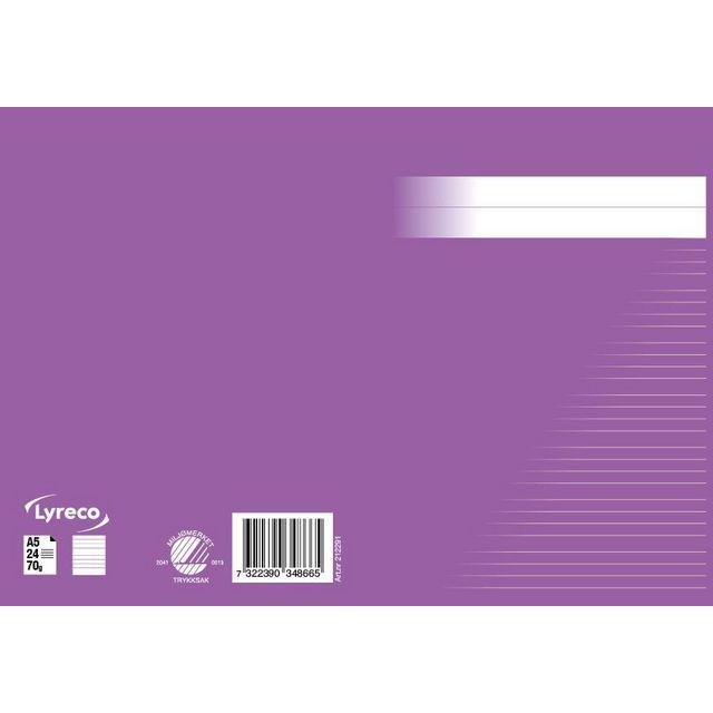 Exercise book A5 ruled 5+5+5+7mm purple