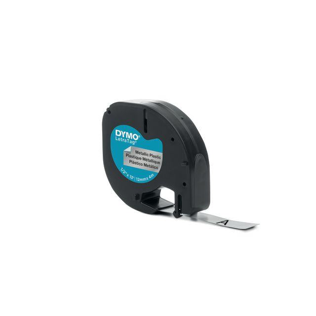 Tape LetraTAG metal 12mm black on silver.