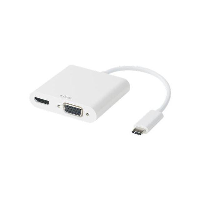 Adapter DELTACO HDMI/VGA/Audio/USB-C white
