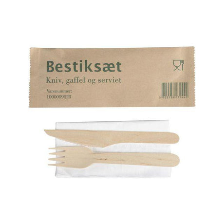 Cutlery set wood with napkin 400/pc