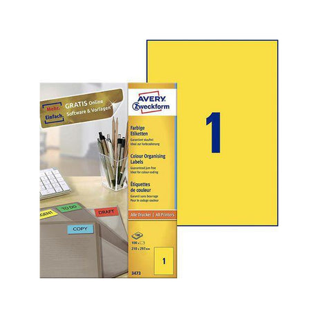 Label AVERY neon yellow 210x297mm 100/pc