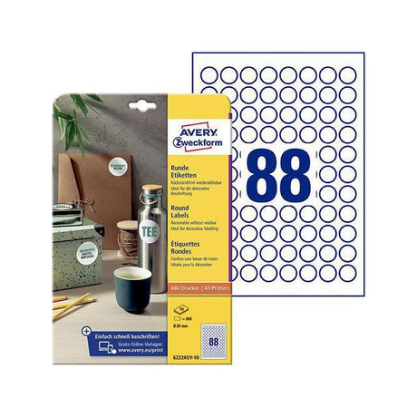Label AVERY removable round 20mm 880/pc