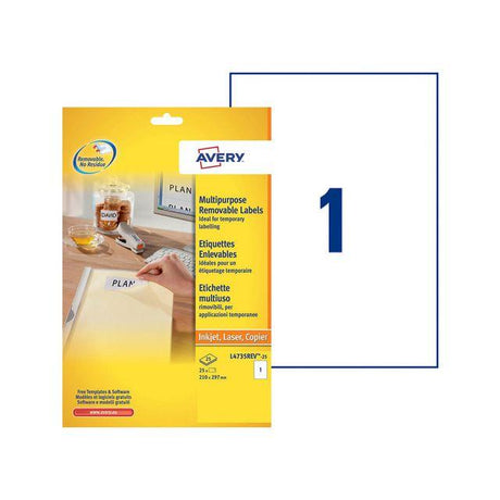 Label AVERY removable 210x297mm 30/pc