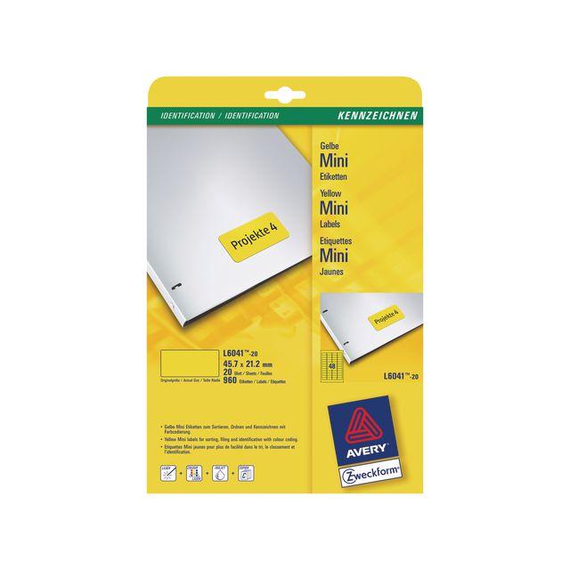 Label AVERY yellow 45,7x21,2mm 960/pc