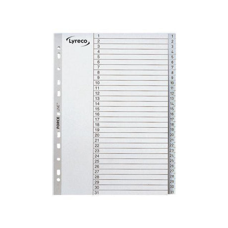 Plastic register LYRECO A4 PP 1-31 grey