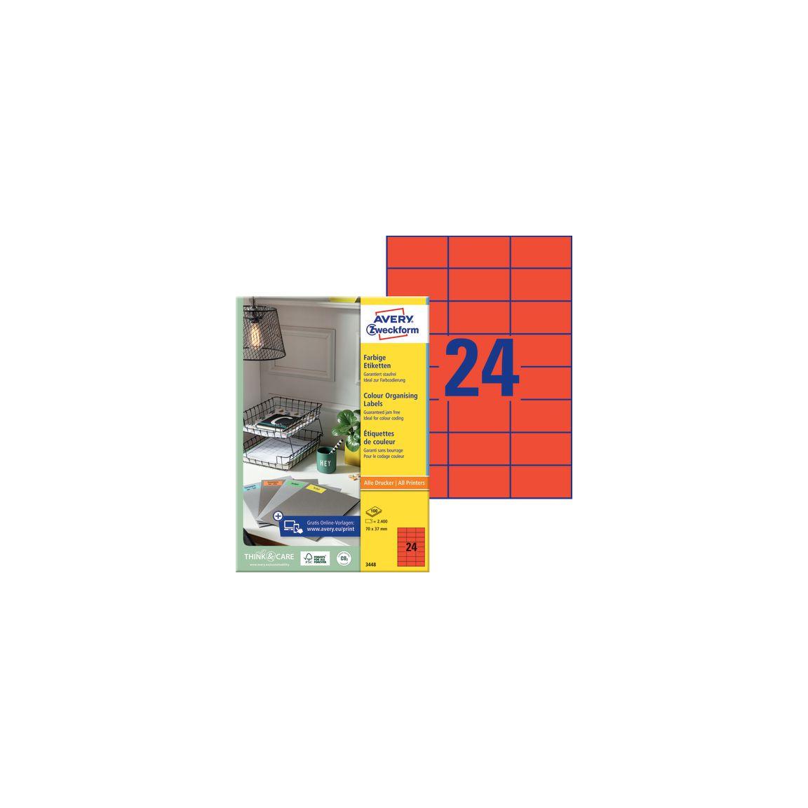 Label AVERY red 70x37mm 2400/pc