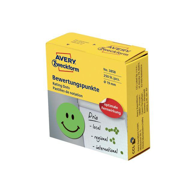 Label AVERY smiley 19mm green 250/pack