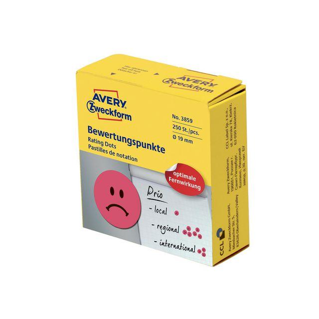 Label AVERY unhappy smiley red 250/pack