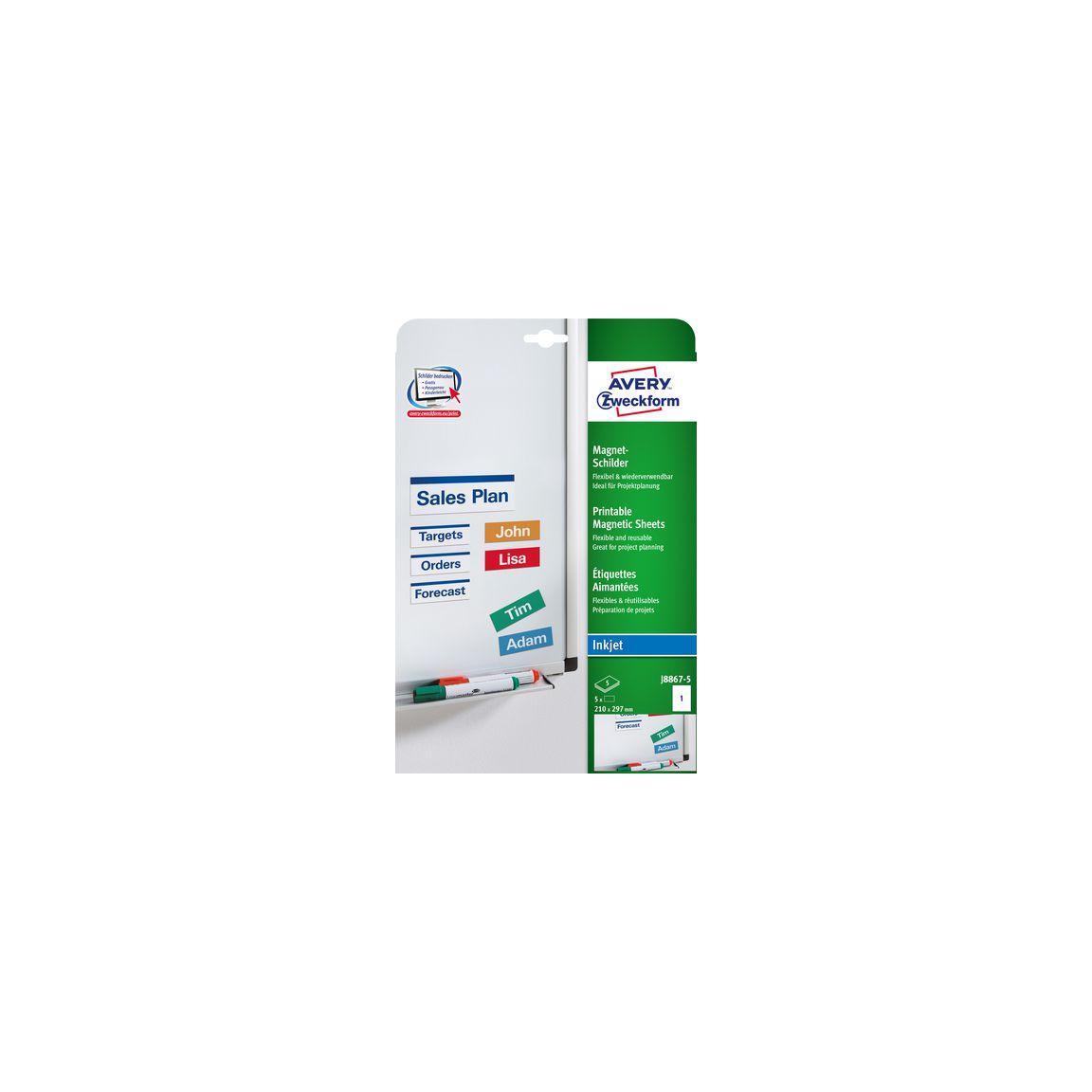Label AVERY magnetic sign A4 white 5/pc