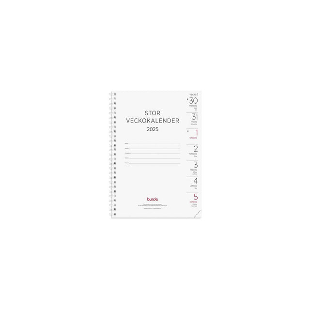 Large Weekly Calendar refill 2025