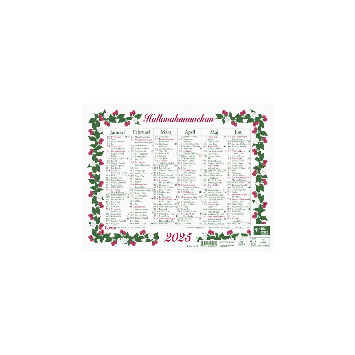 Wall calendar Little Raspberry Almanac 2025