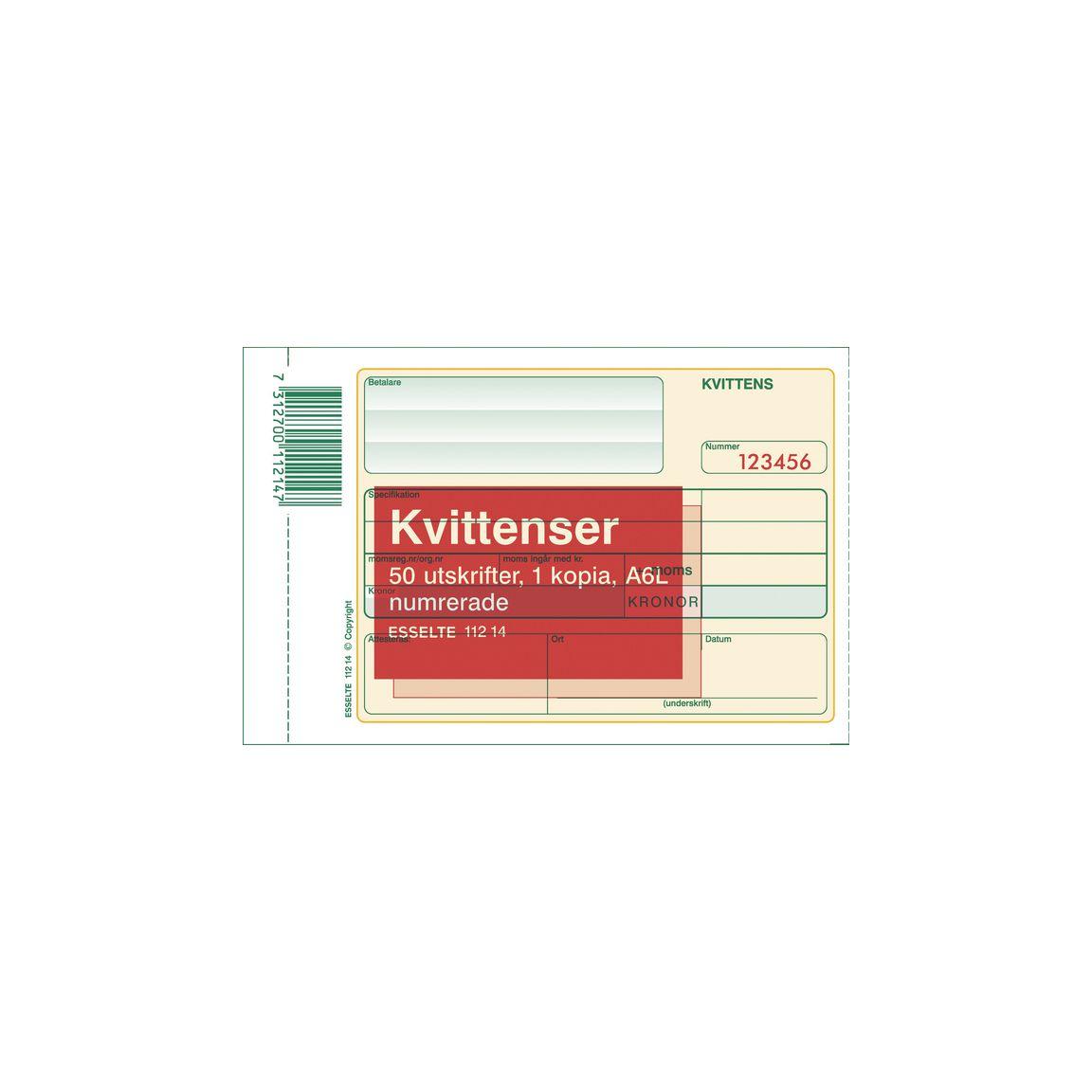 Receipt form numbered A6L 2x50 sheets