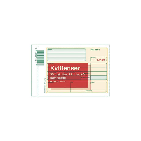 Receipt form numbered A6L 2x50 sheets