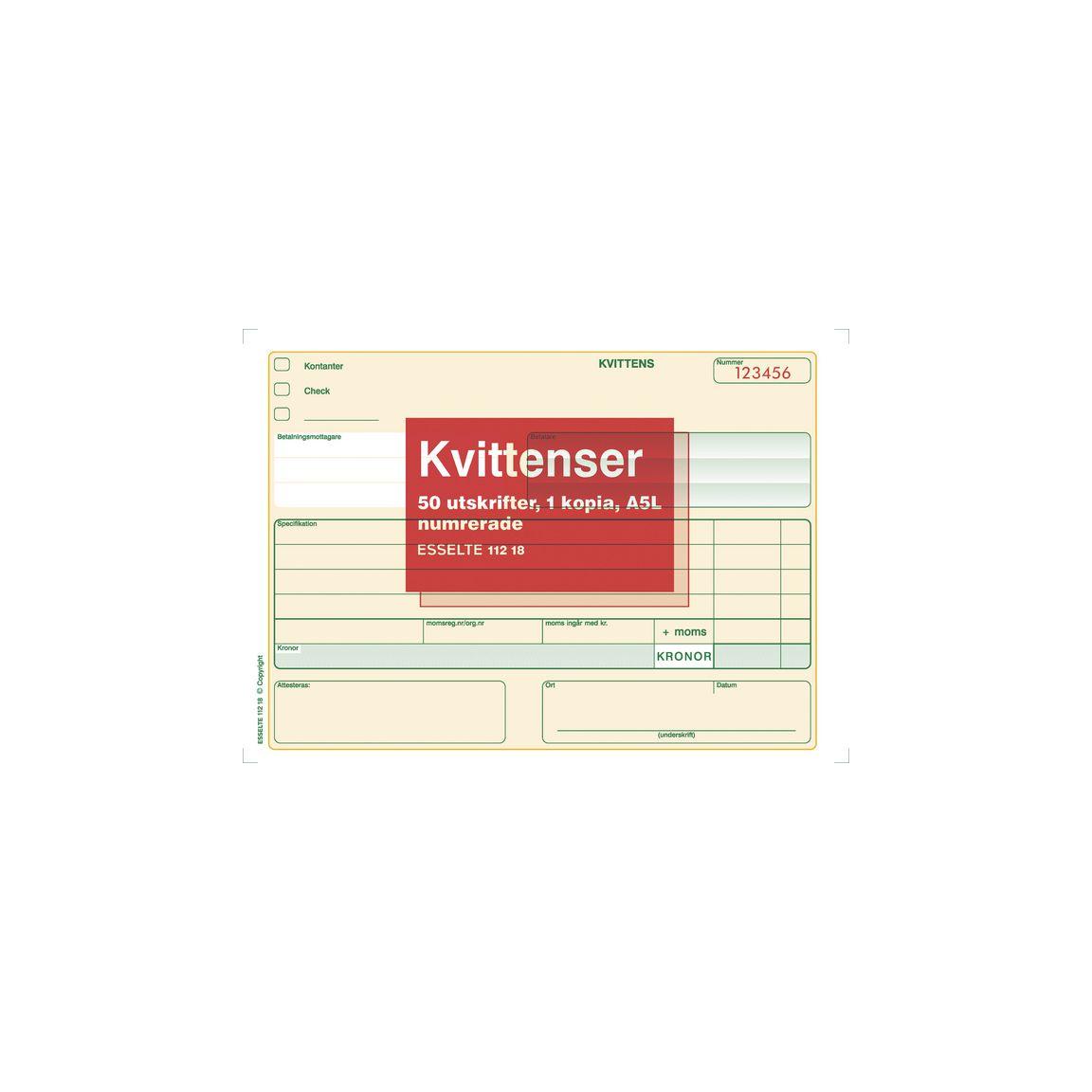 Receipt form numbered A5L 2x50 sheets