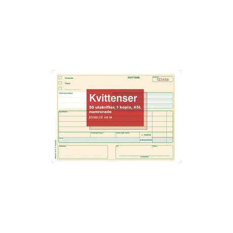 Receipt form numbered A5L 2x50 sheets