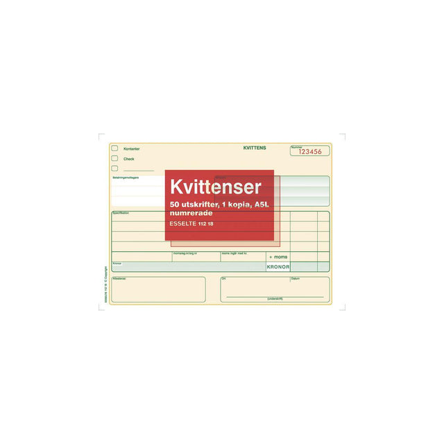 Receipt form numbered A5L 2x50 sheets