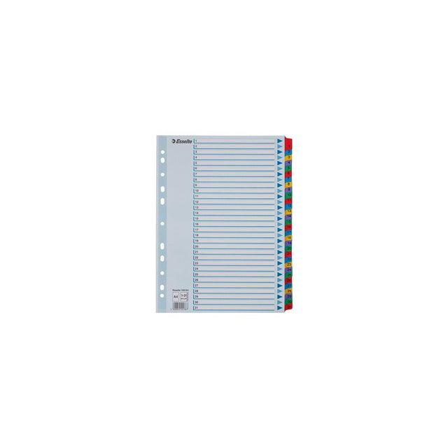 Cardboard index with plastic fl. A4 1-31 colour