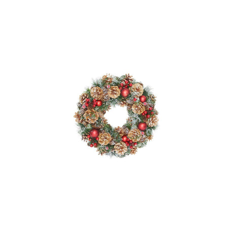 Door wreath with pine cones & red berries 34cm