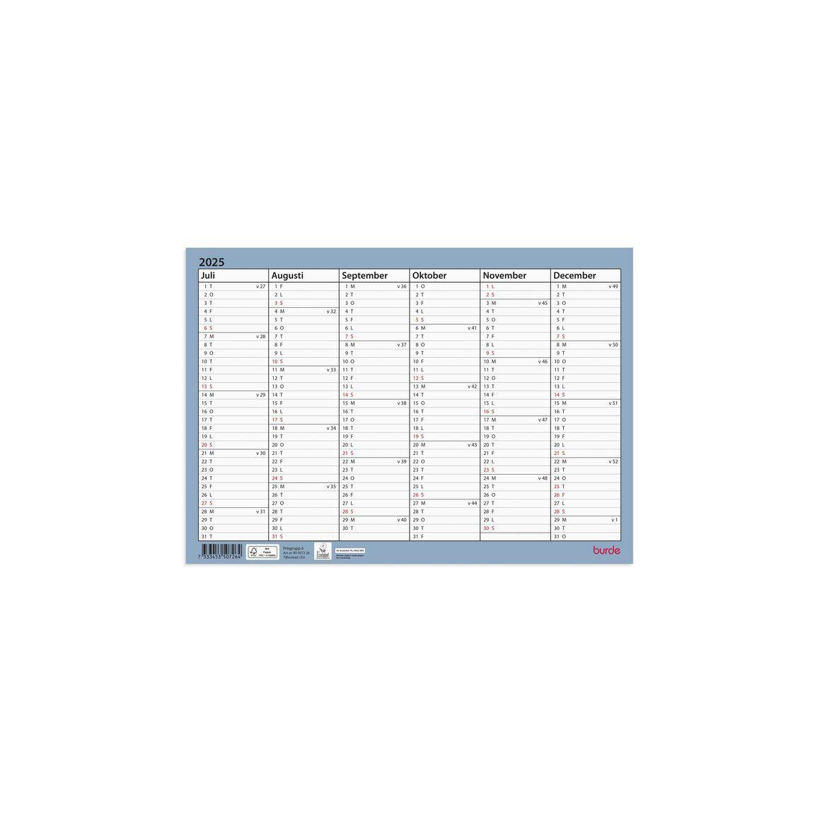 Wall calendar A4 25/26
