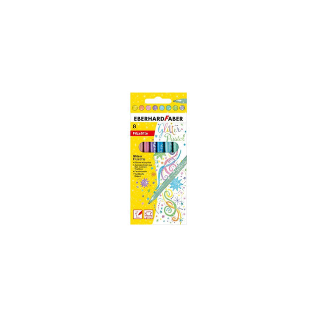 Fibre pen FABER Glitter pastel 8/pack