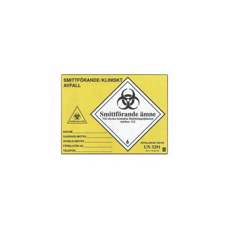 Label 'UN3291' yellow 100/pack