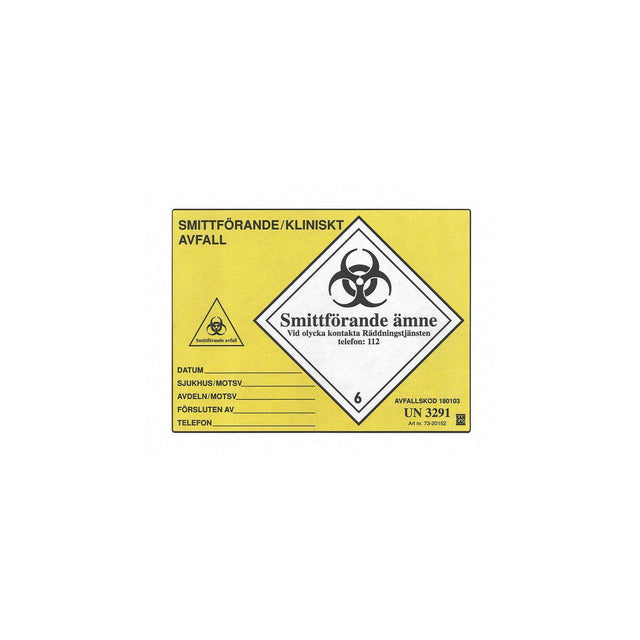 Label 'UN3291' yellow 100/pack