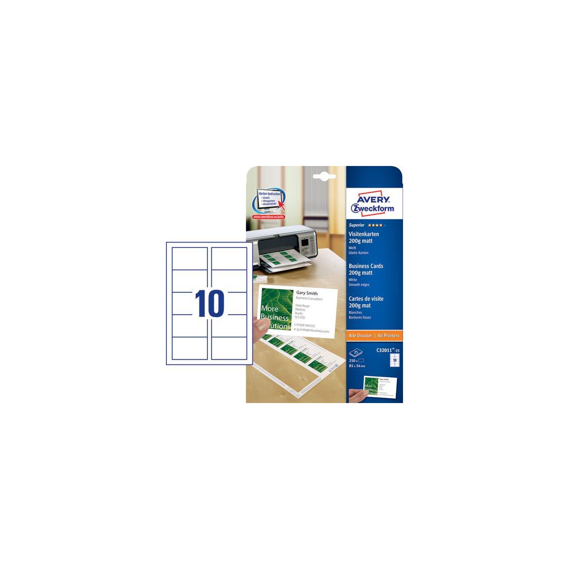 Business cards laser/inkjet 85x54 matt 250/pack