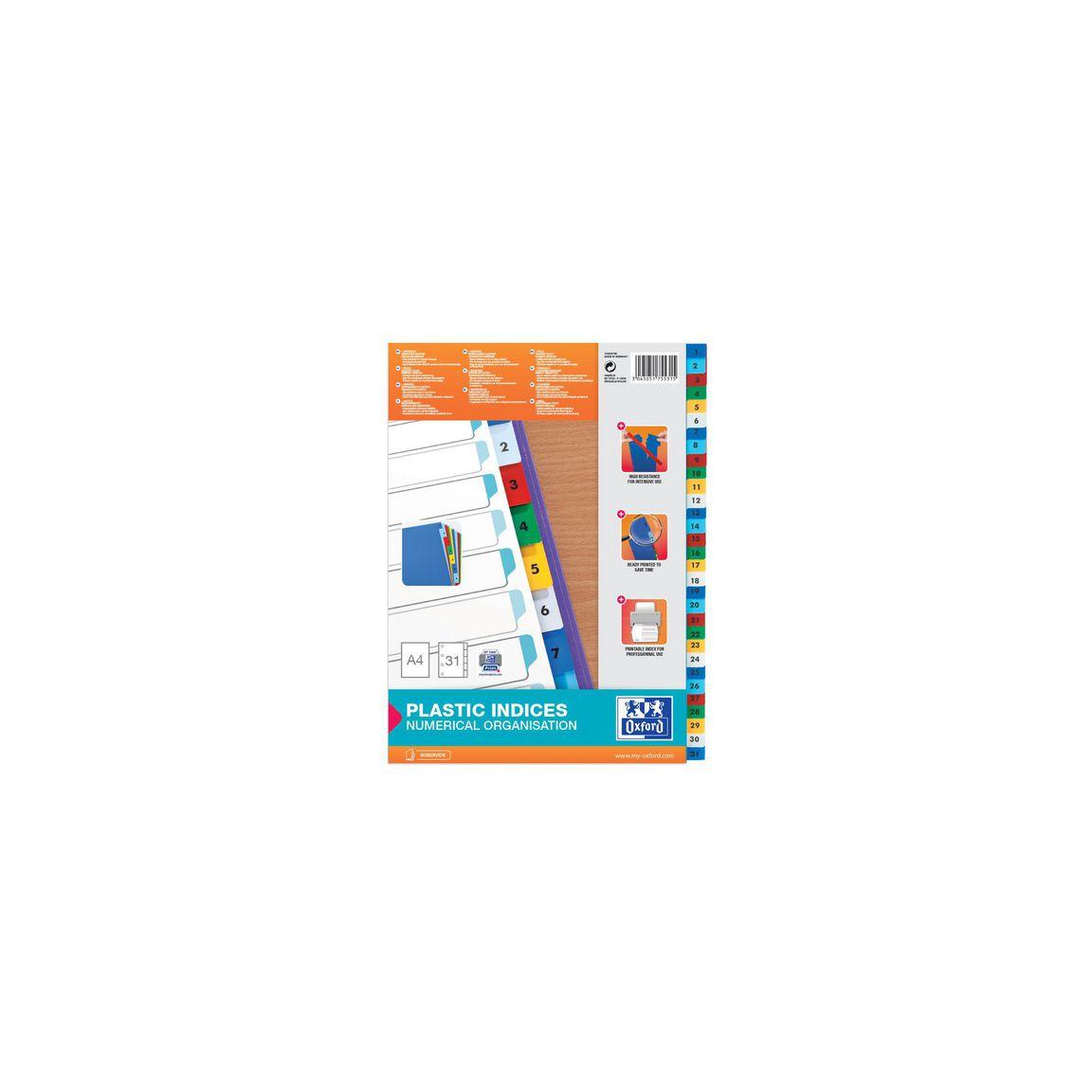 Plastic register OXFORDA4 1-31 different colours