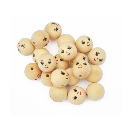 Wooden beads faces 22 mm 20/pack