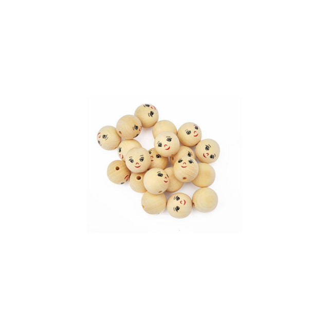 Wooden beads faces 22 mm 20/pack