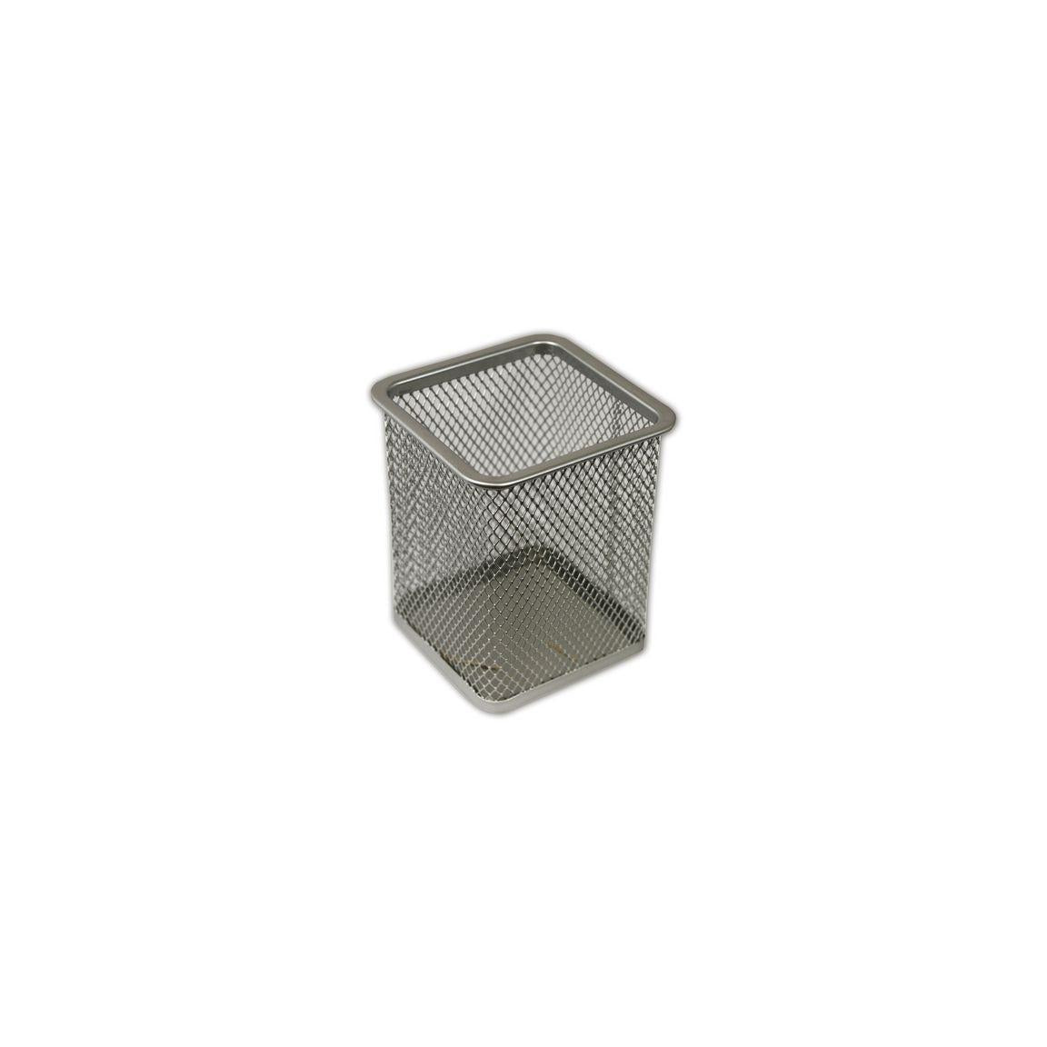 Metal pen cup mesh 80x100mm silver