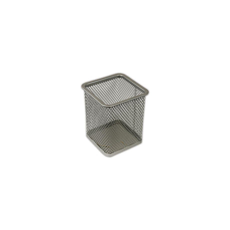 Metal pen cup mesh 80x100mm silver