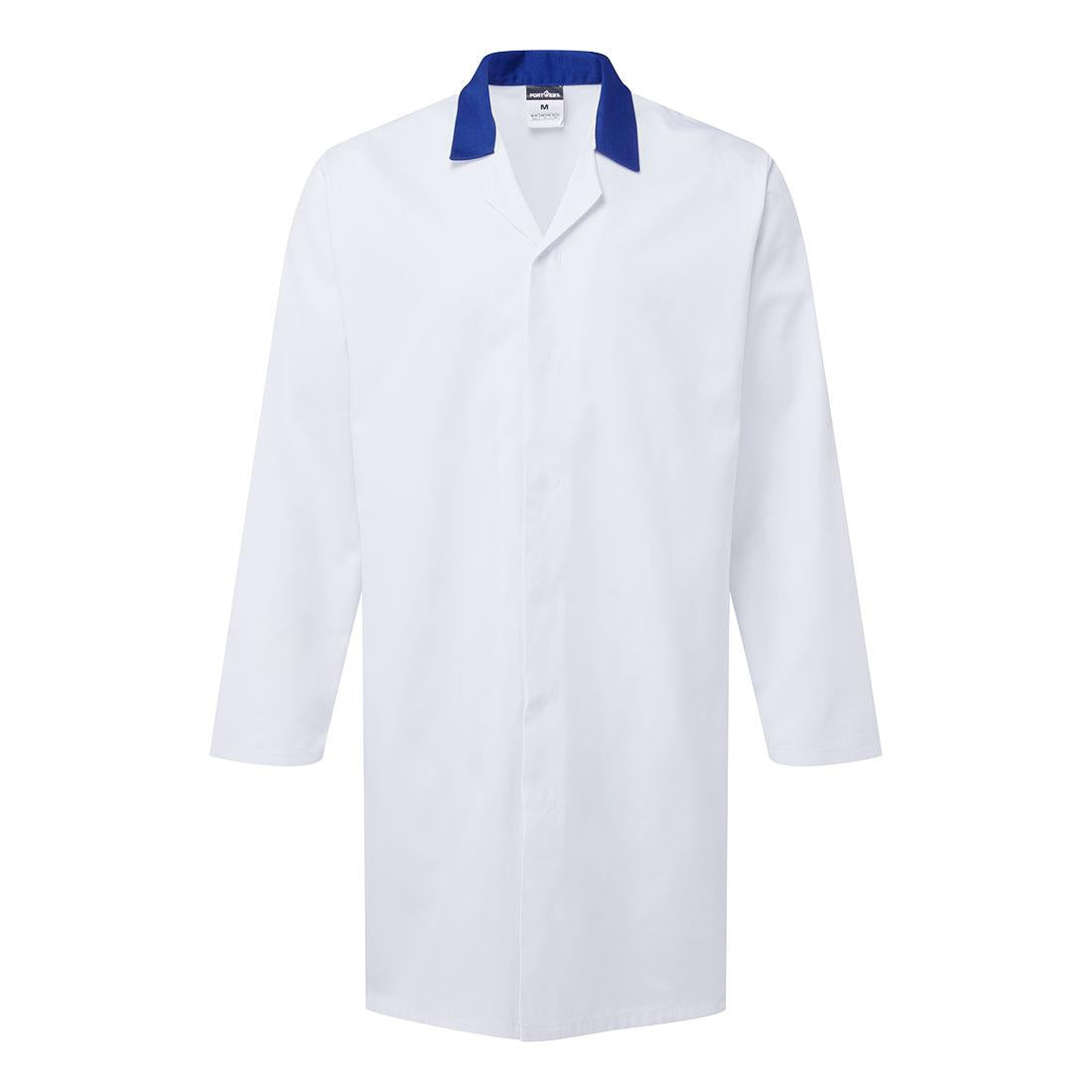 Food Industry No Pocket Coat - White/Royal Blue