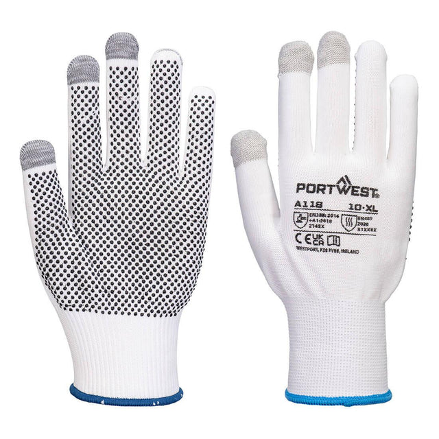 Grip 13 PVC Dotted Touchscreen Glove (Pk12) - White/Grey