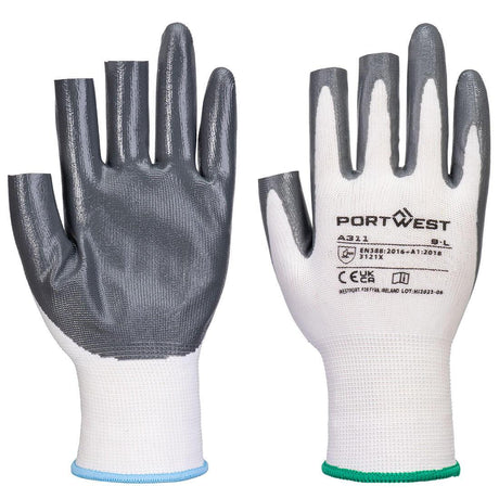Grip 13 Nitrile 3 Fingerless Glove (Pk12) - White/Grey