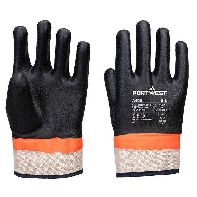 Grip PVC Sandy Double Dipped Glove - Black/Orange