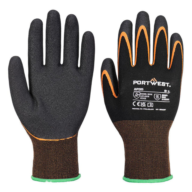 Grip 15 Nitrile Double Palm Glove - Black/Orange