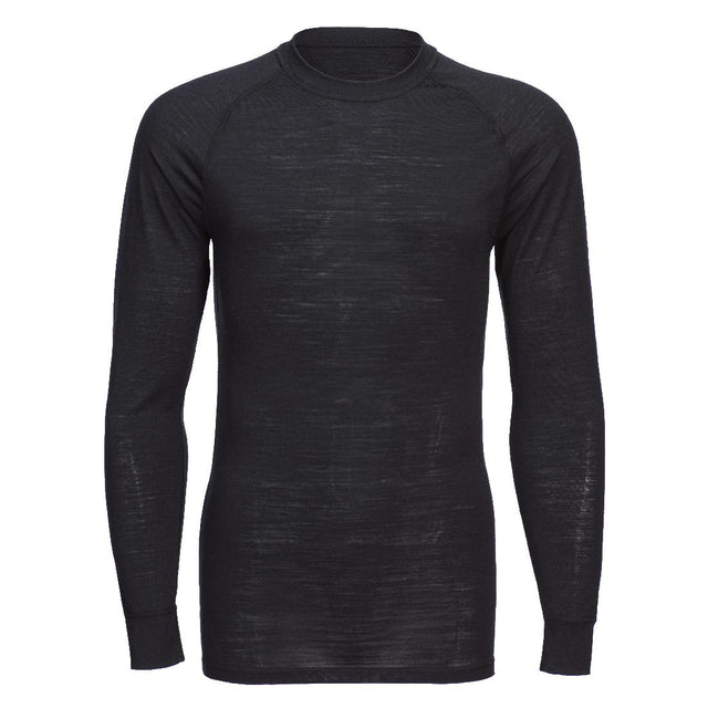 Merino Wool Crewneck Baselayer Top - Black