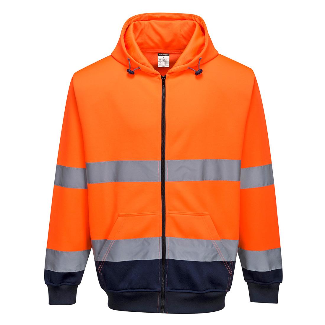 Hi-Vis Contrast Zipped Hoodie - Orange/Navy